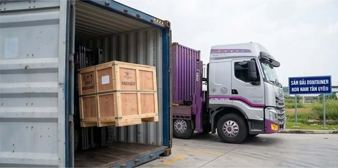 Kiểm tra hàng trước khi xe nâng rút container
