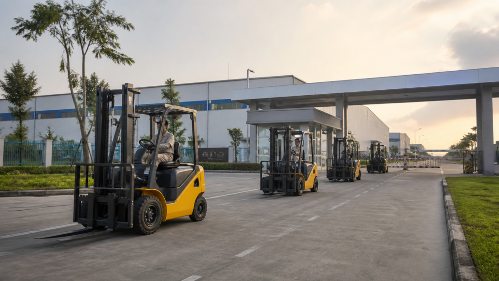 Đội xe nâng phục vụ khu công nghiệp