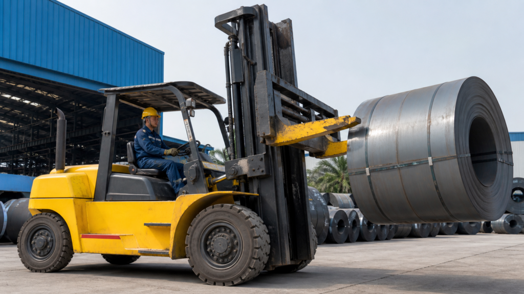 Xe nâng tải trọng lớn nâng cuộn thép