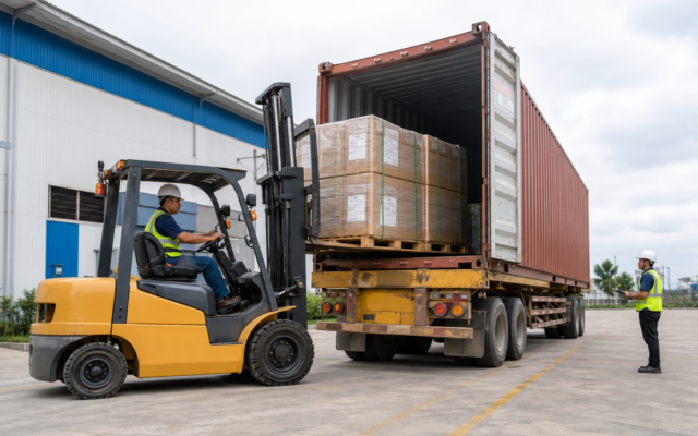 Xe nâng rút và đóng hàng container